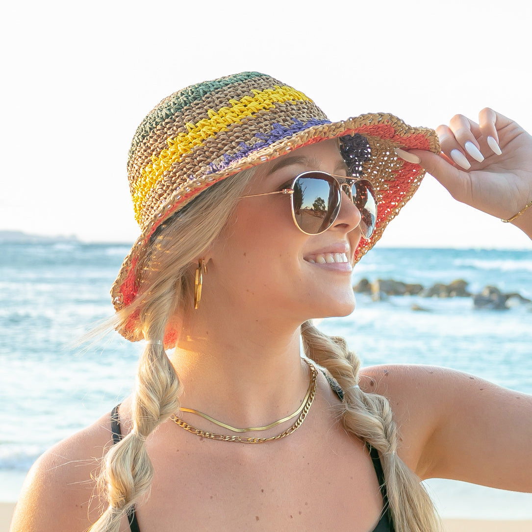 Rainbow Woven Straw Bucket Hat in - Straw Sunhat photo