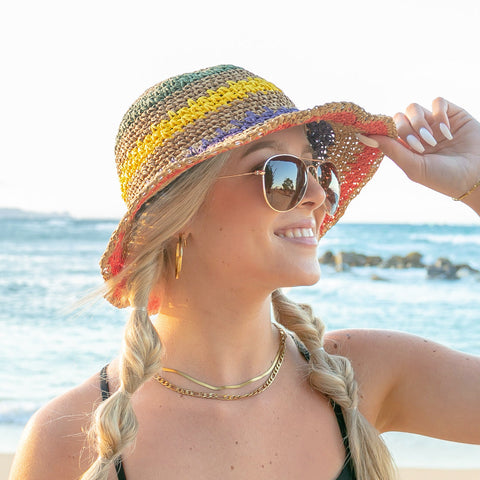 Rainbow Woven Straw Bucket Hat in - Straw Sunhat photo