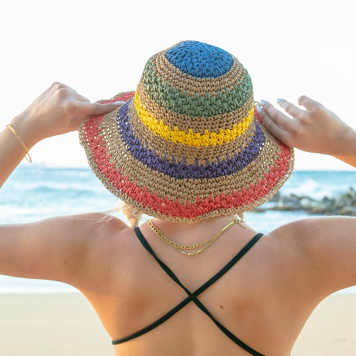 Rainbow Woven Straw Bucket Hat in - Straw Sunhat photo