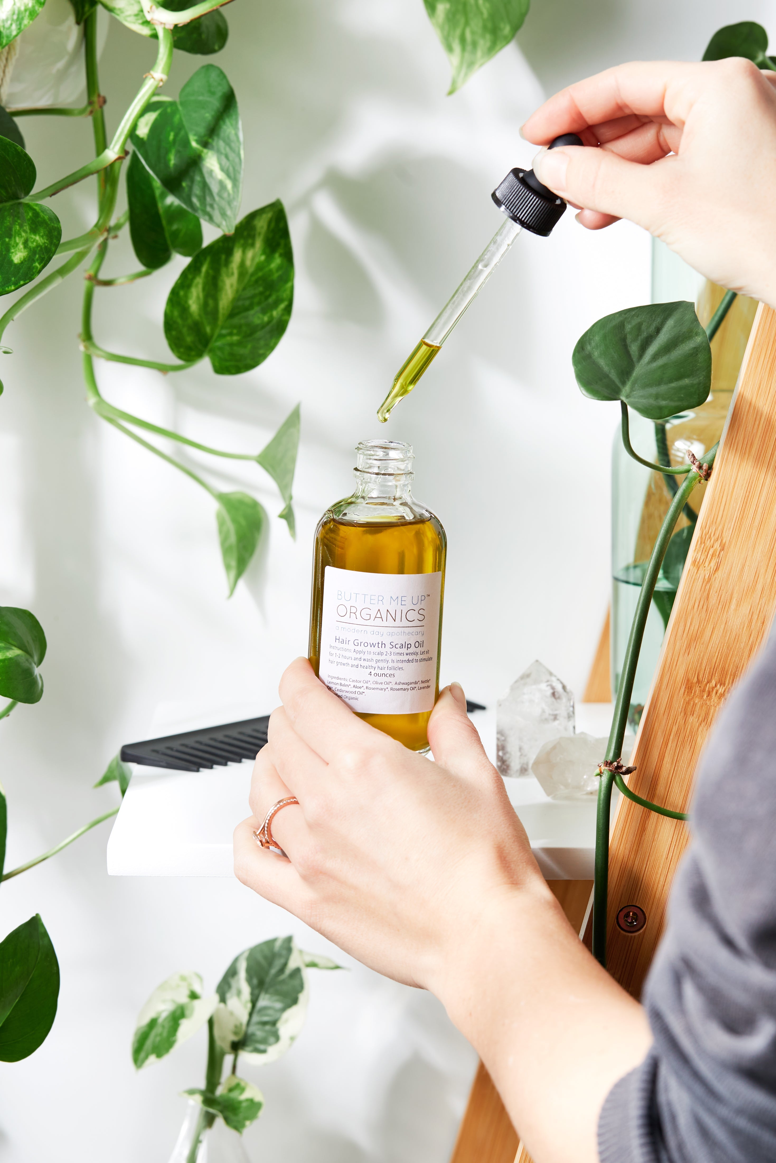 Organic Scalp Treatment / Scalp Oil / Hair Growth / Organic Hair Oil / Hair Repair / Healthy Scalp / Herbal Treatment / Glass Bottle in - Hair photo