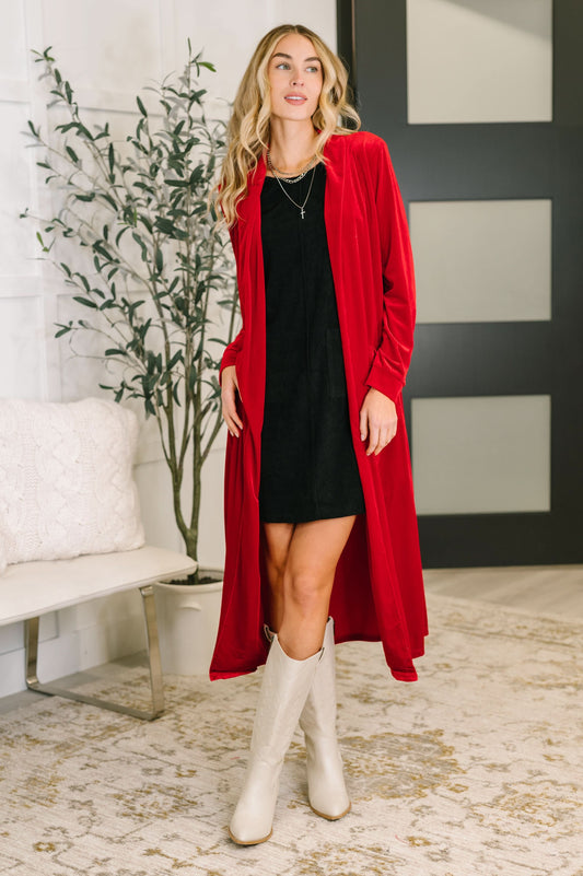 Happy Hours Long Velvet Cardigan in - Womens photo