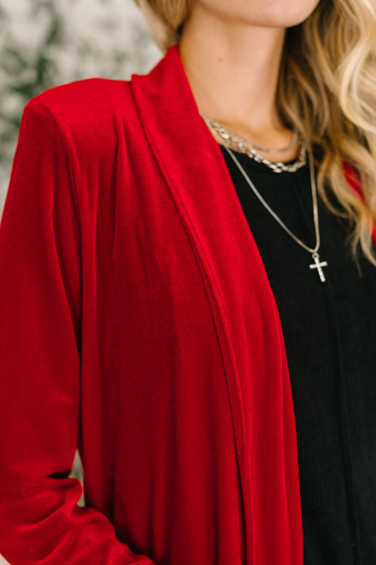 Happy Hours Long Velvet Cardigan in - Womens photo