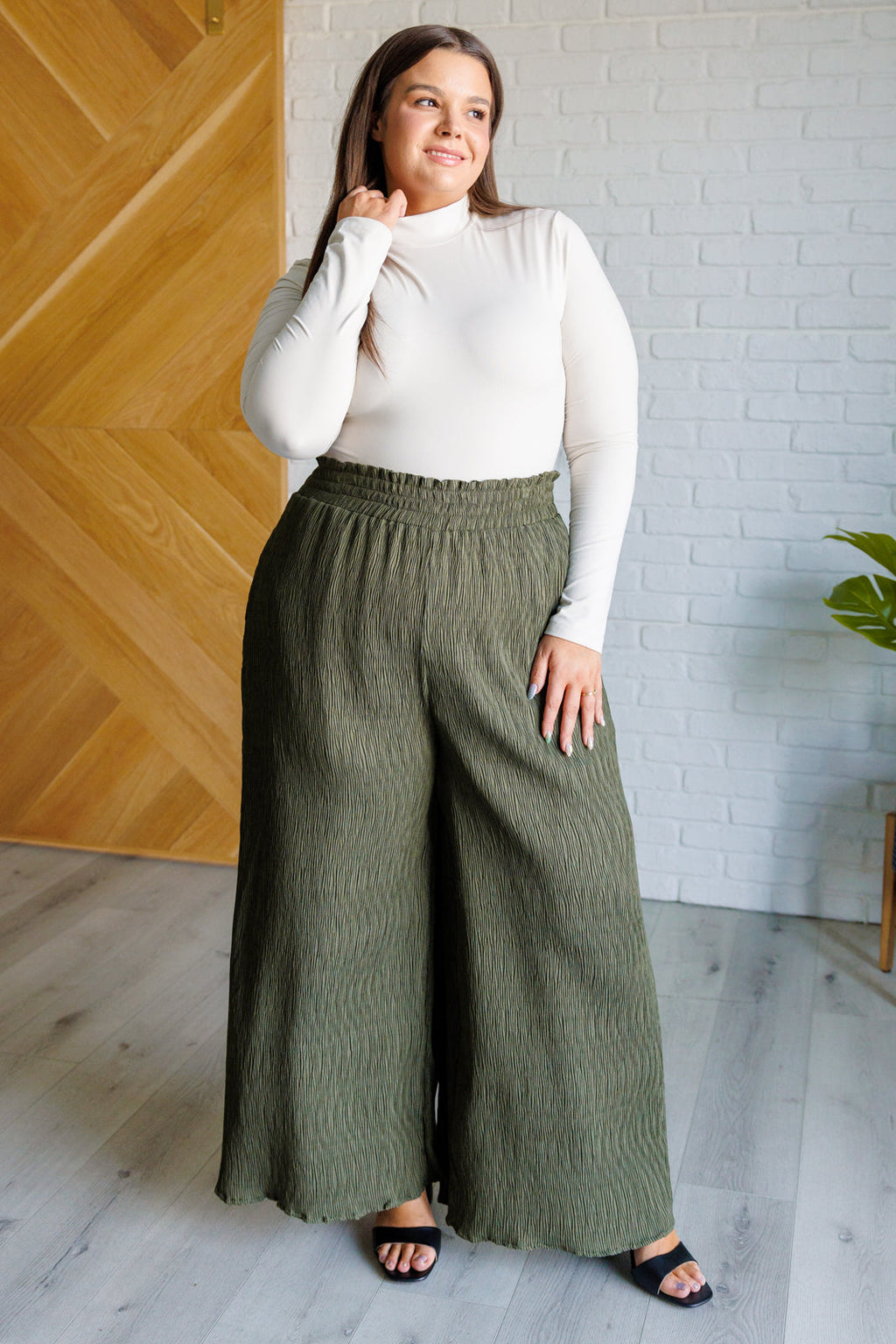 Harmony High Rise Wide Pants in Olive in - Bottoms photo