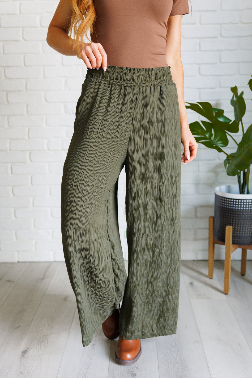 Harmony High Rise Wide Pants in Olive in - Bottoms photo