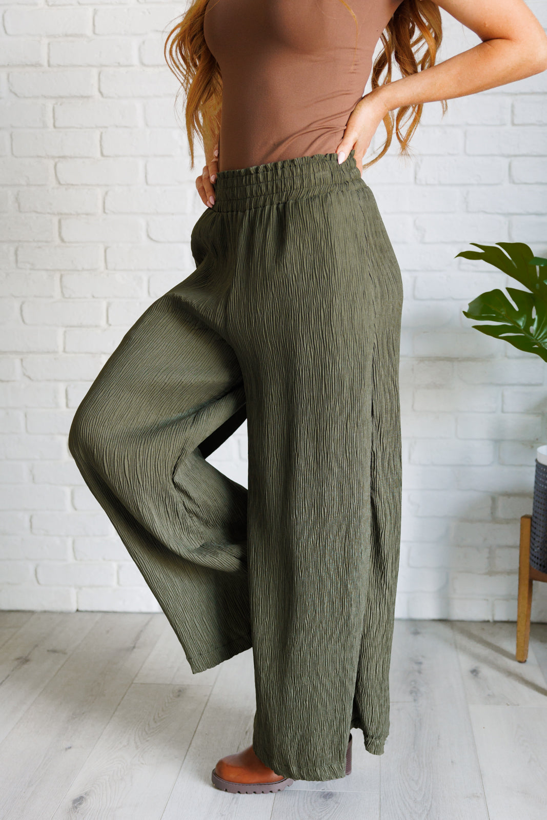 Harmony High Rise Wide Pants in Olive in - Bottoms photo
