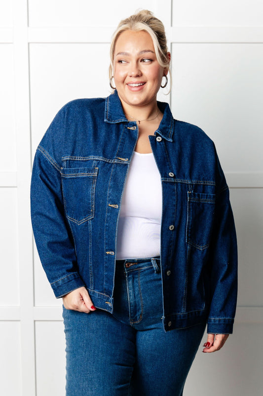 Have We Met Oversized Denim Jacket in - Denim photo