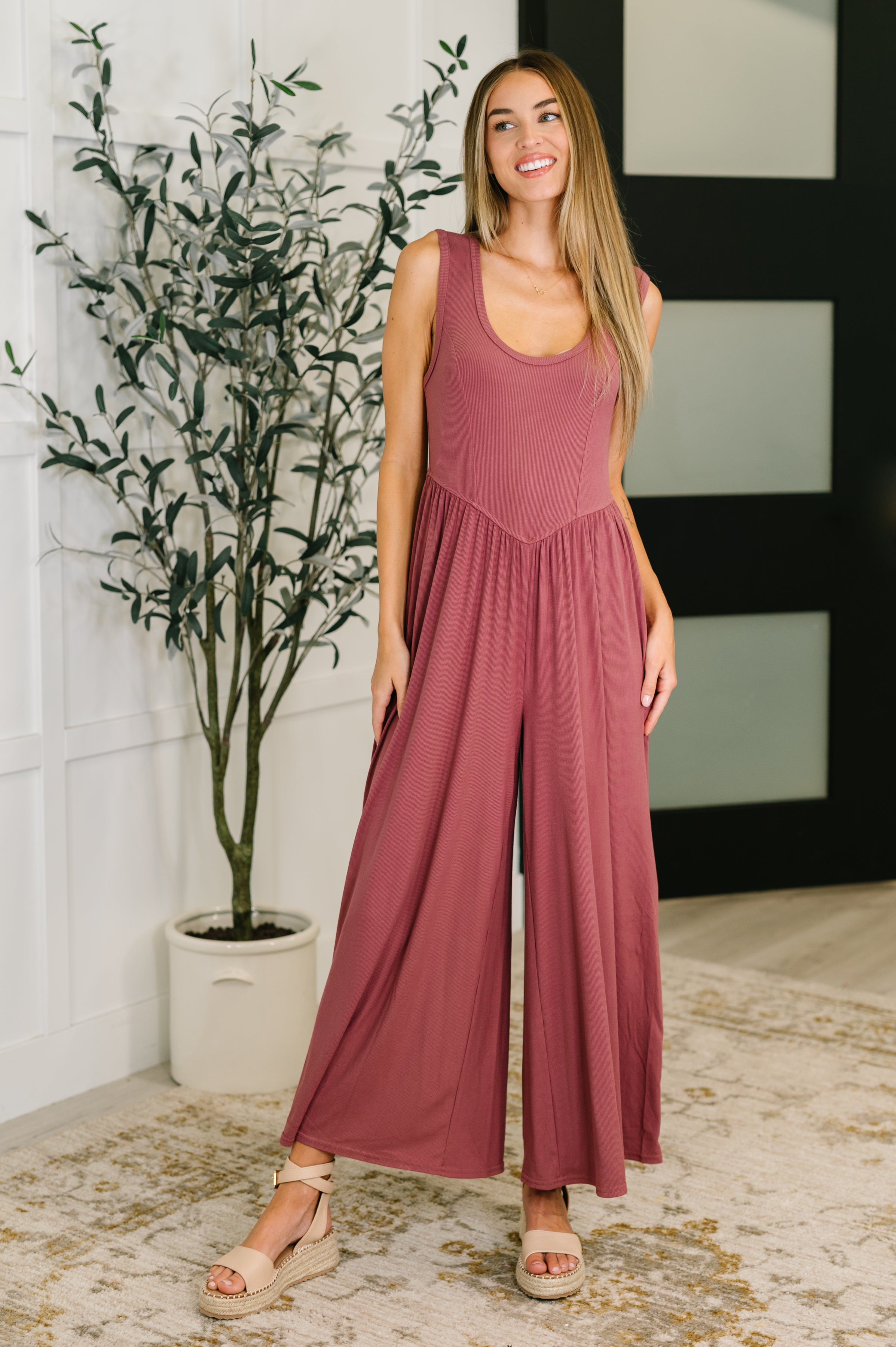 Head to Toe Whoa Gathered Wide Leg Jumpsuit in Mauve in - Womens photo