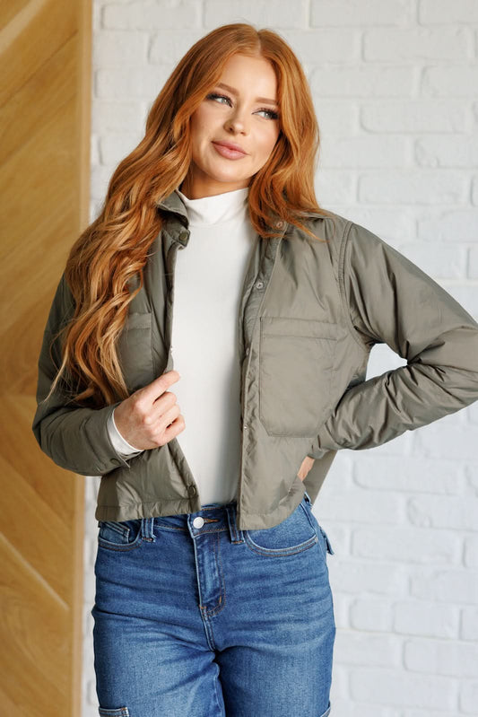 Hear Me Out Lightweight Puffer Jacket in Olive in - Layers photo