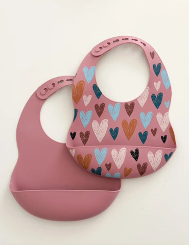 Silicone Bibs - Sage and Spiced Pumpkin in Hearts and Rose - Baby Bibs photo