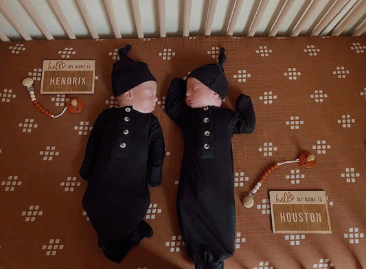 Newborn Knotted Gown and Hat Set Black, Newborn Clothes in - Newborn Knotted Baby Gown Sets photo