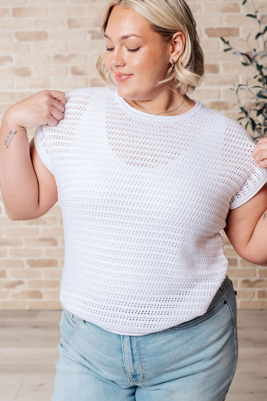 Here for More Open Knit Cap Sleeve Sweater in - Tops photo
