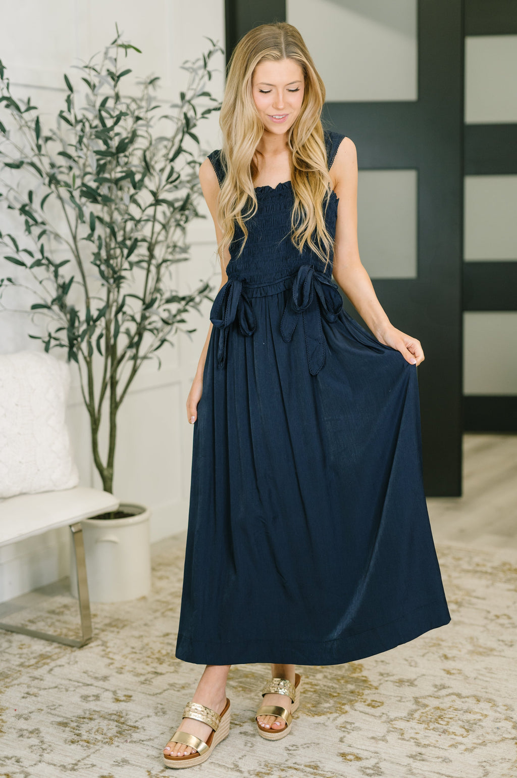 Hold Me Down Midi Dress in Navy in - Womens photo