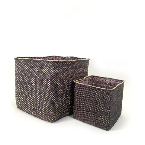 Handwoven Square Iringa Baskets | Natural & Black | Tanzania