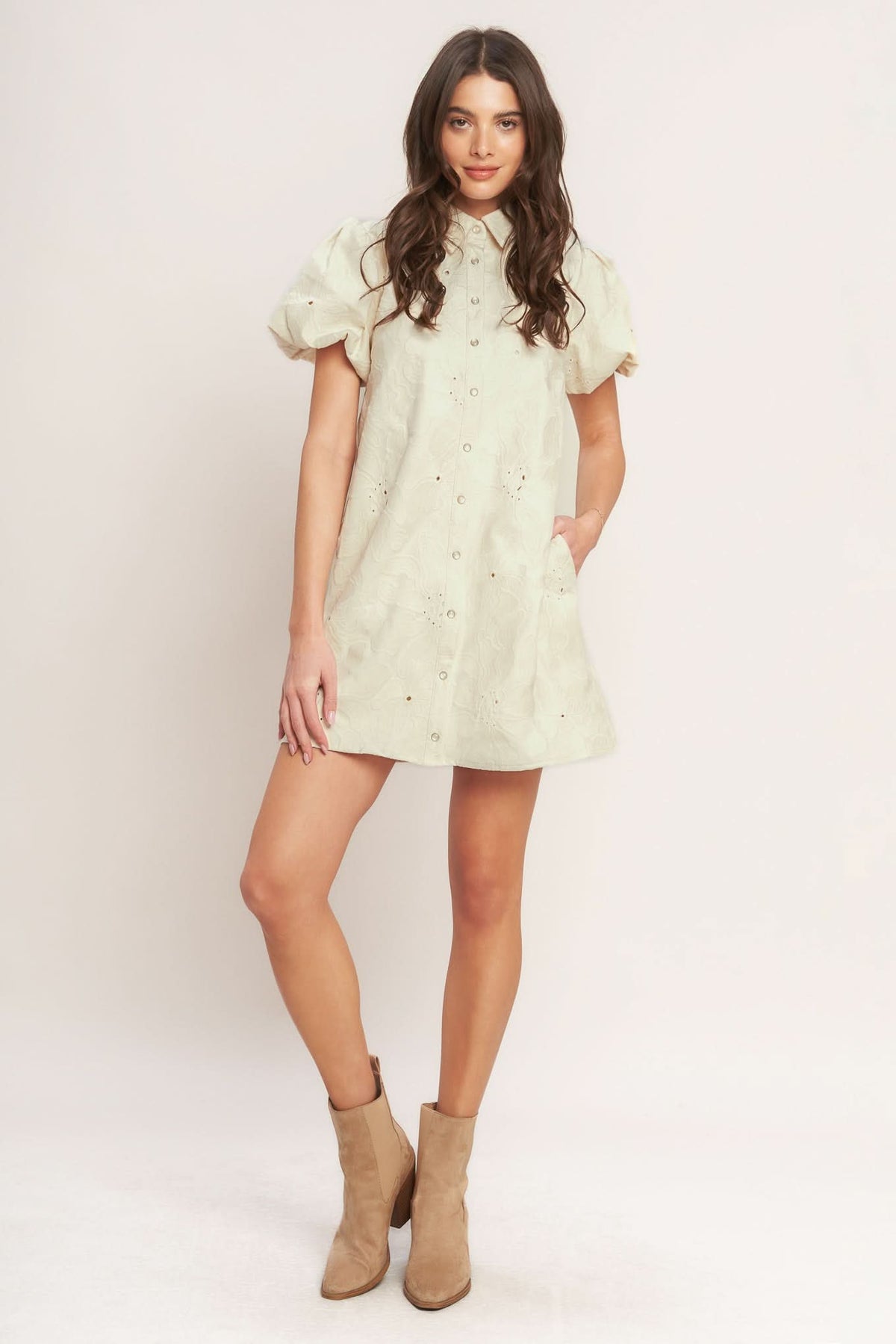 BREATHABLE WEAVE WOVEN MINI DRESS in CREAM - DRESSES photo