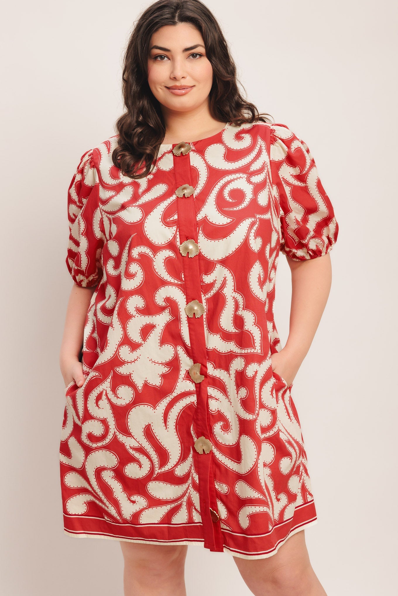 STRAIGHT & STRONG WOVEN MINI DRESS in RED IVORY - DRESSES photo