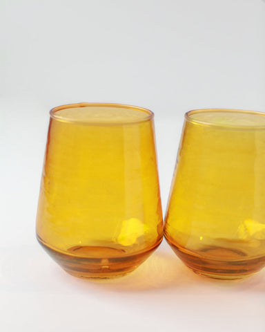 Pair of Hammered Glass Stemless Tumblers in Amber - Kitchen & Dining photo