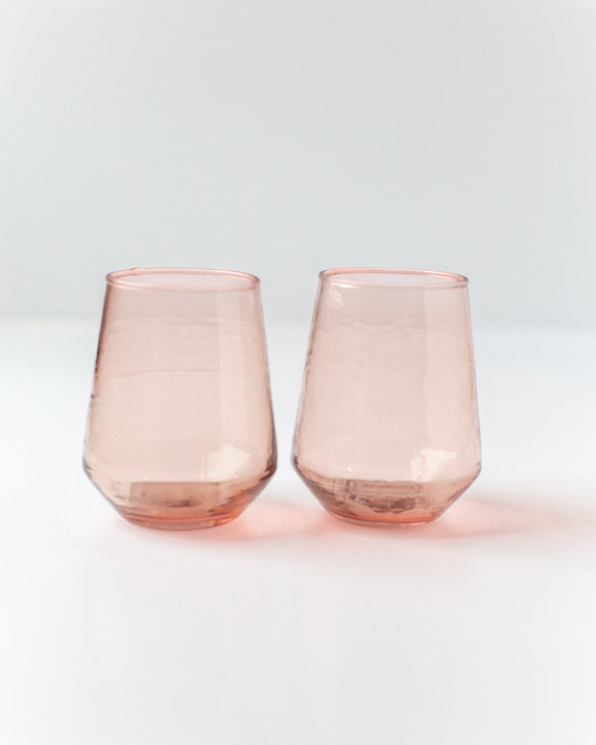 Pair of Hammered Glass Stemless Tumblers in Blush - Kitchen & Dining photo