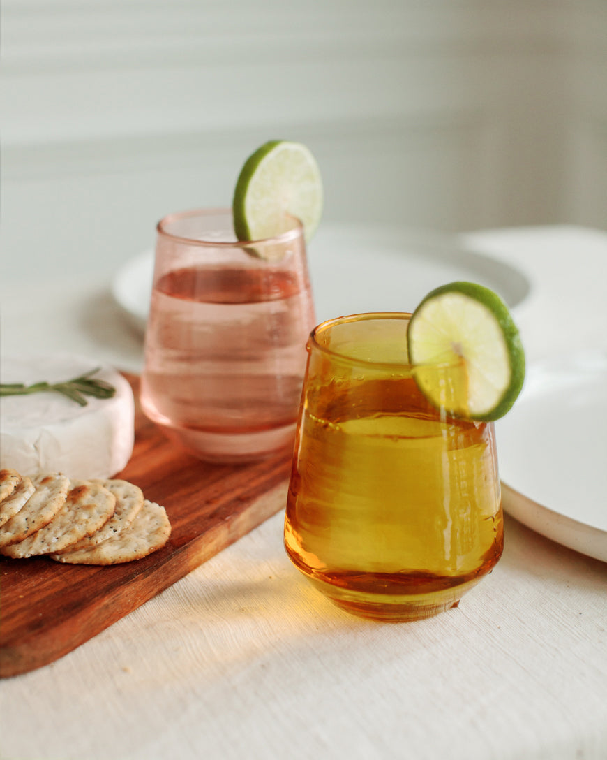 Pair of Hammered Glass Stemless Tumblers in - Kitchen & Dining photo