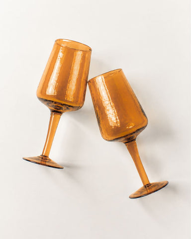 Pair of Handblown Hammered Wine Glasses