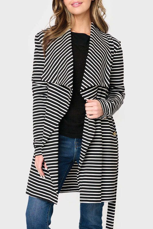 Belted Ponte Topper Jacket in Black White Stripe - 20, JACKETS, 202, SALE photo
