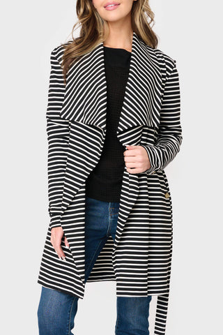 Belted Ponte Topper Jacket in Black White Stripe - 20, JACKETS, 202, SALE photo