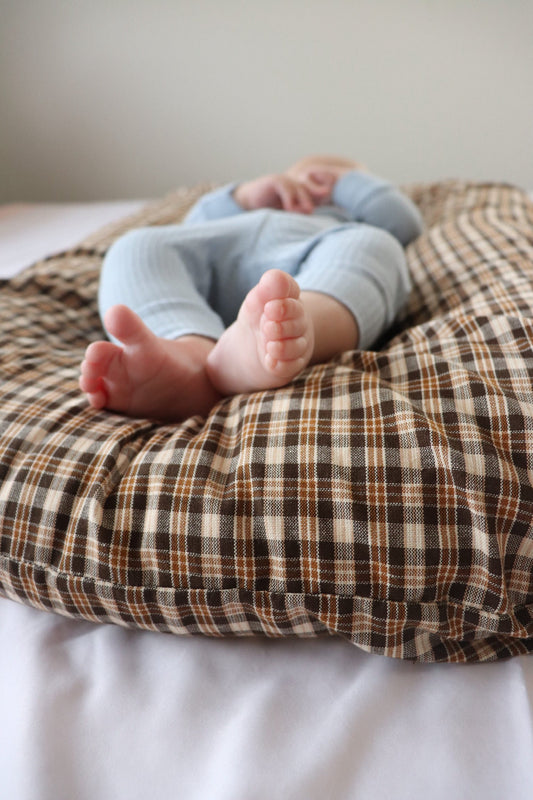 Brown Plaid Ruffle Baby Lounger Cover in - nest lounger photo