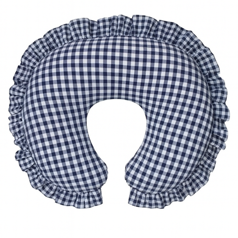 Navy Blue Gingham Ruffle Nursing Pillow Cover