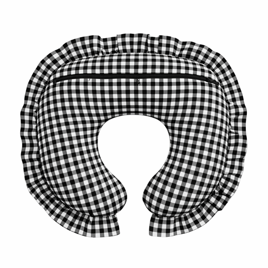 Black White Gingham Ruffle Nursing Pillow Cover