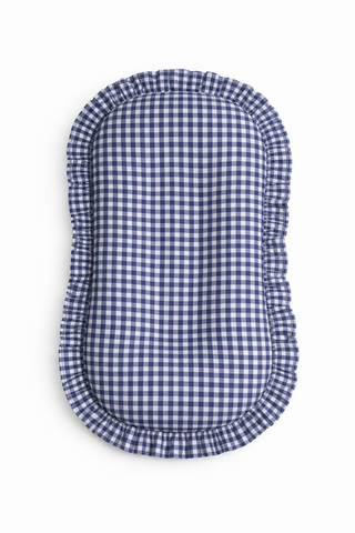 Navy Blue Gingham Ruffle Baby Lounger Cover