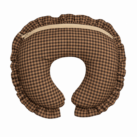 Brown Black Gingham Ruffle Nursing Pillow Cover