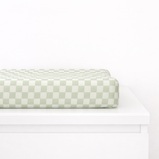 Leaf Green Checkered Changing Pad Cover in - photo