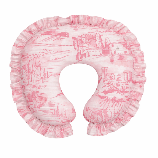 Pink Toile Ruffle Nursing Pillow Cover in - photo