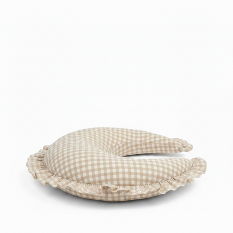 Beige Gingham Ruffle Nursing Pillow Cover