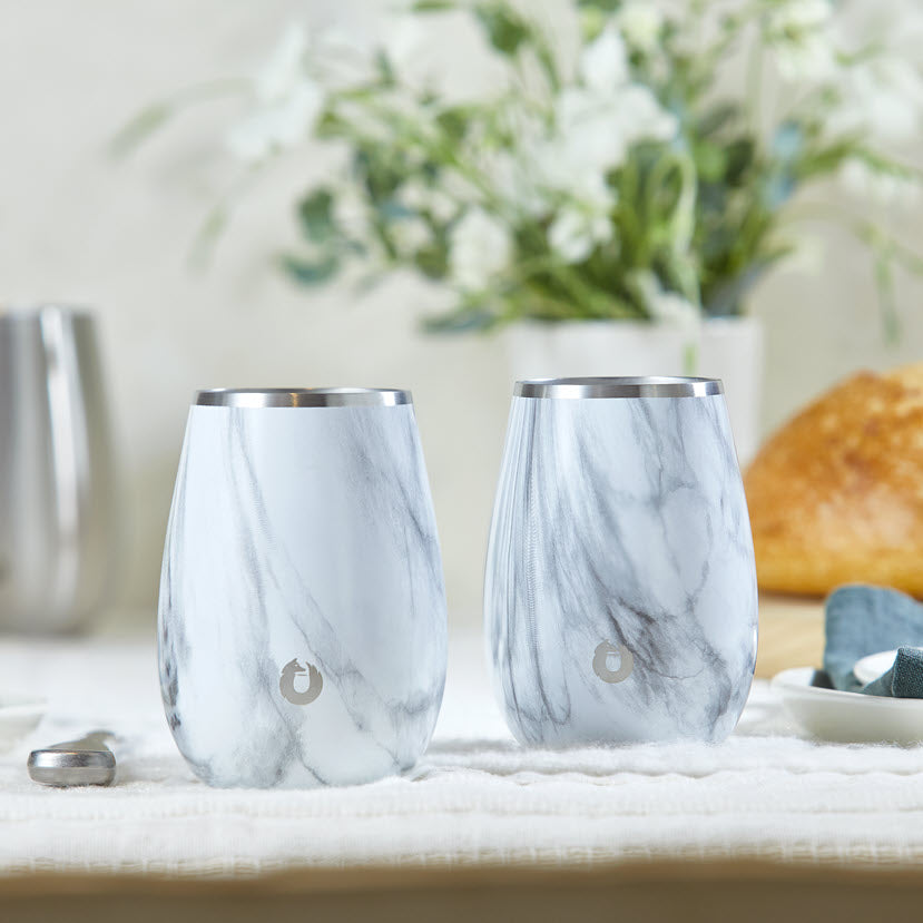 Stainless Steel Grand Pinot Wine Glass, Set of 2 - Marble in - Drinkware photo