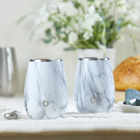 Stainless Steel Grand Pinot Wine Glass, Set of 2 - Marble in - Drinkware photo