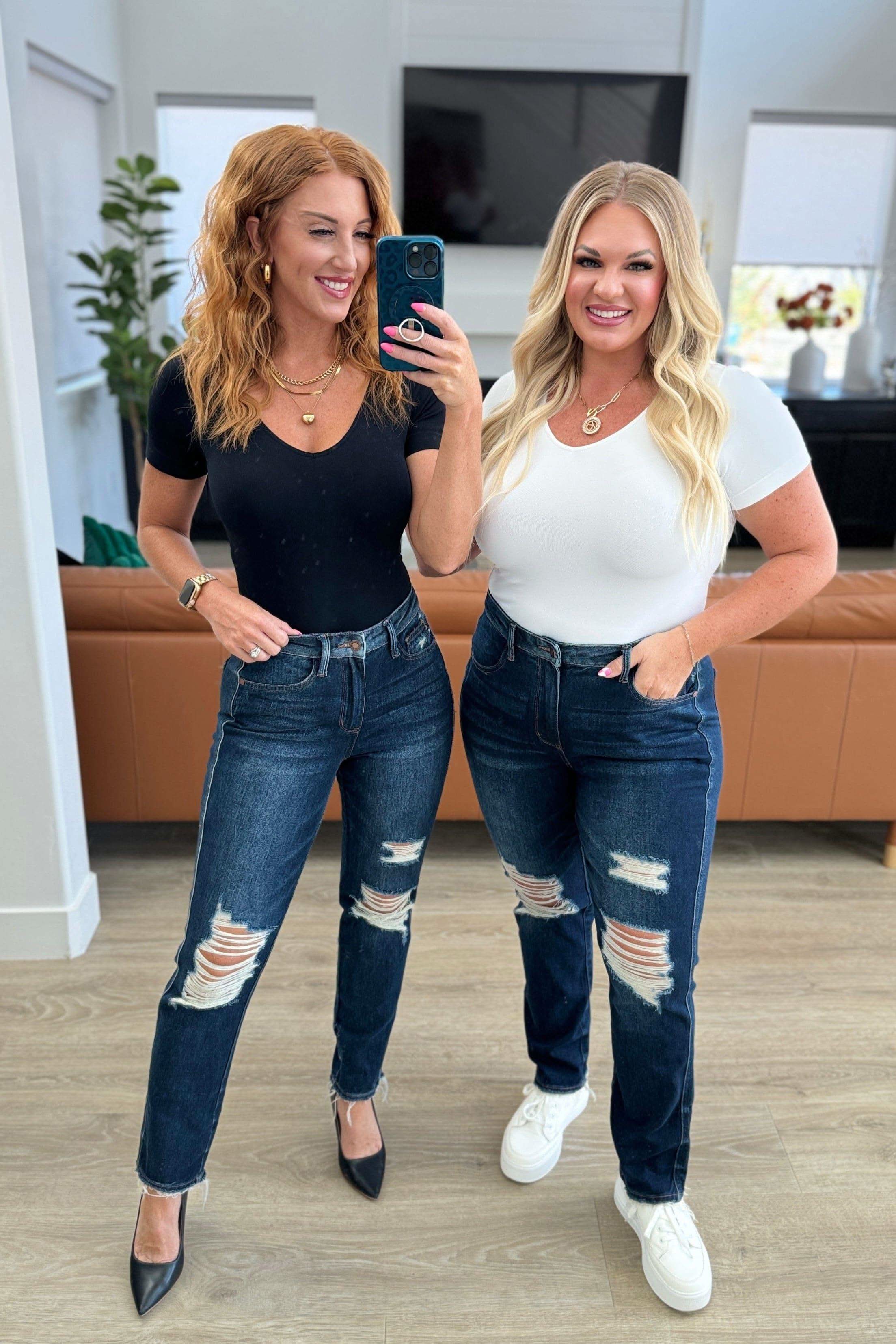 Montana High Rise Rigid Magic Distressed Straight Jeans in - Denim photo