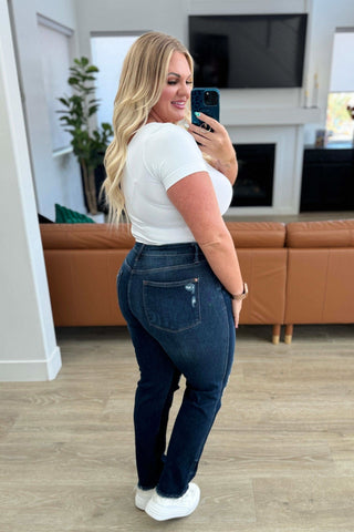 Montana High Rise Rigid Magic Distressed Straight Jeans in - Denim photo