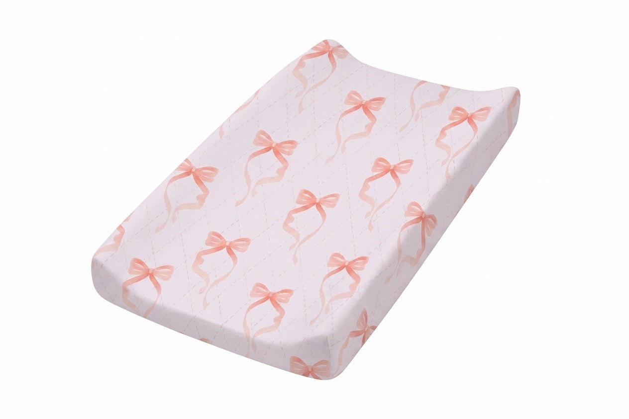 Pink Bow Changing Pad Cover -