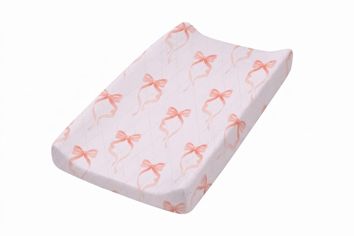 Pink Bow Changing Pad Cover -