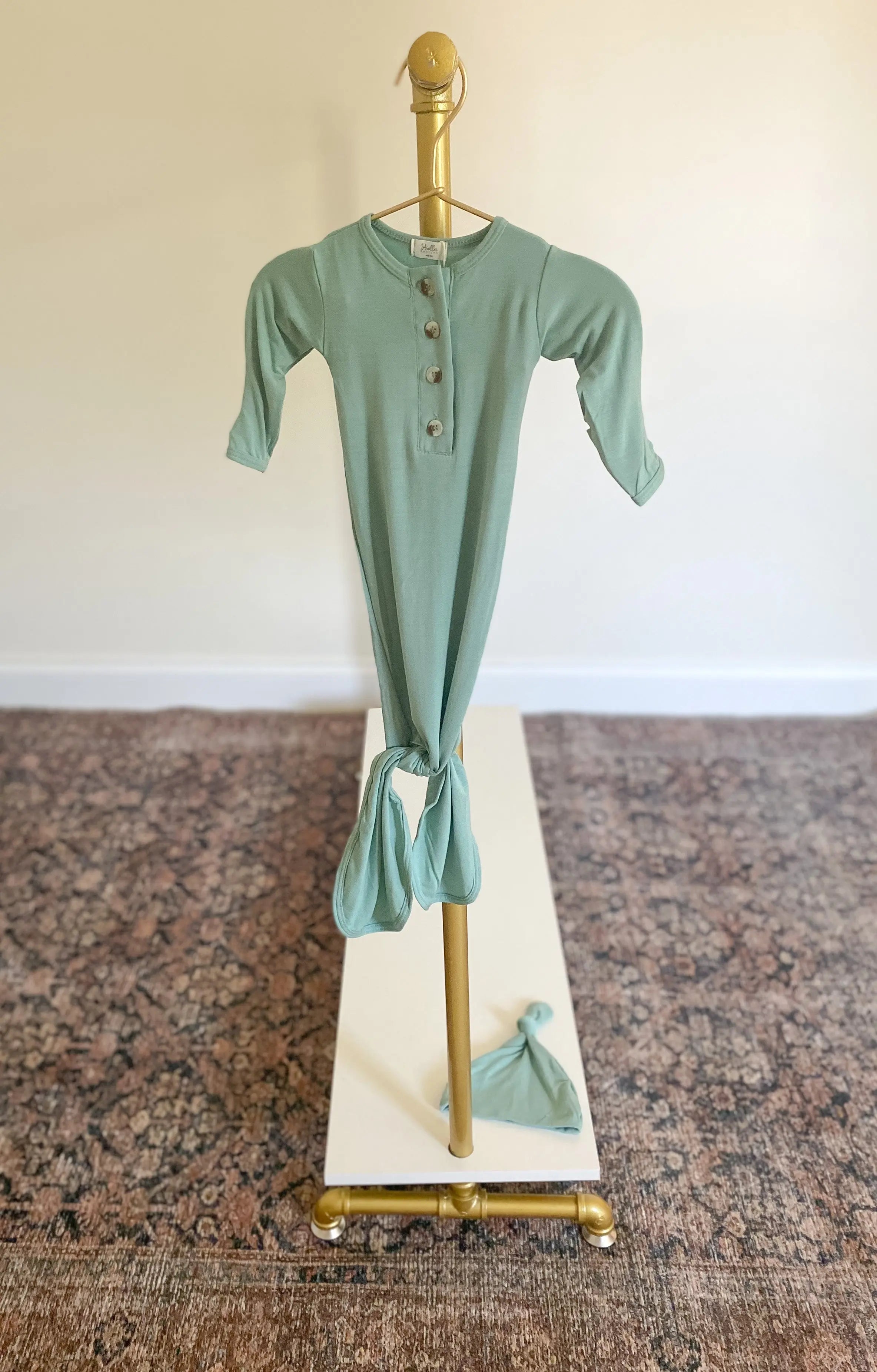 Knotted Baby Gown & Hat Set - Mint (Newborn-3 months) in - Newborn Knotted Baby Gown Sets photo
