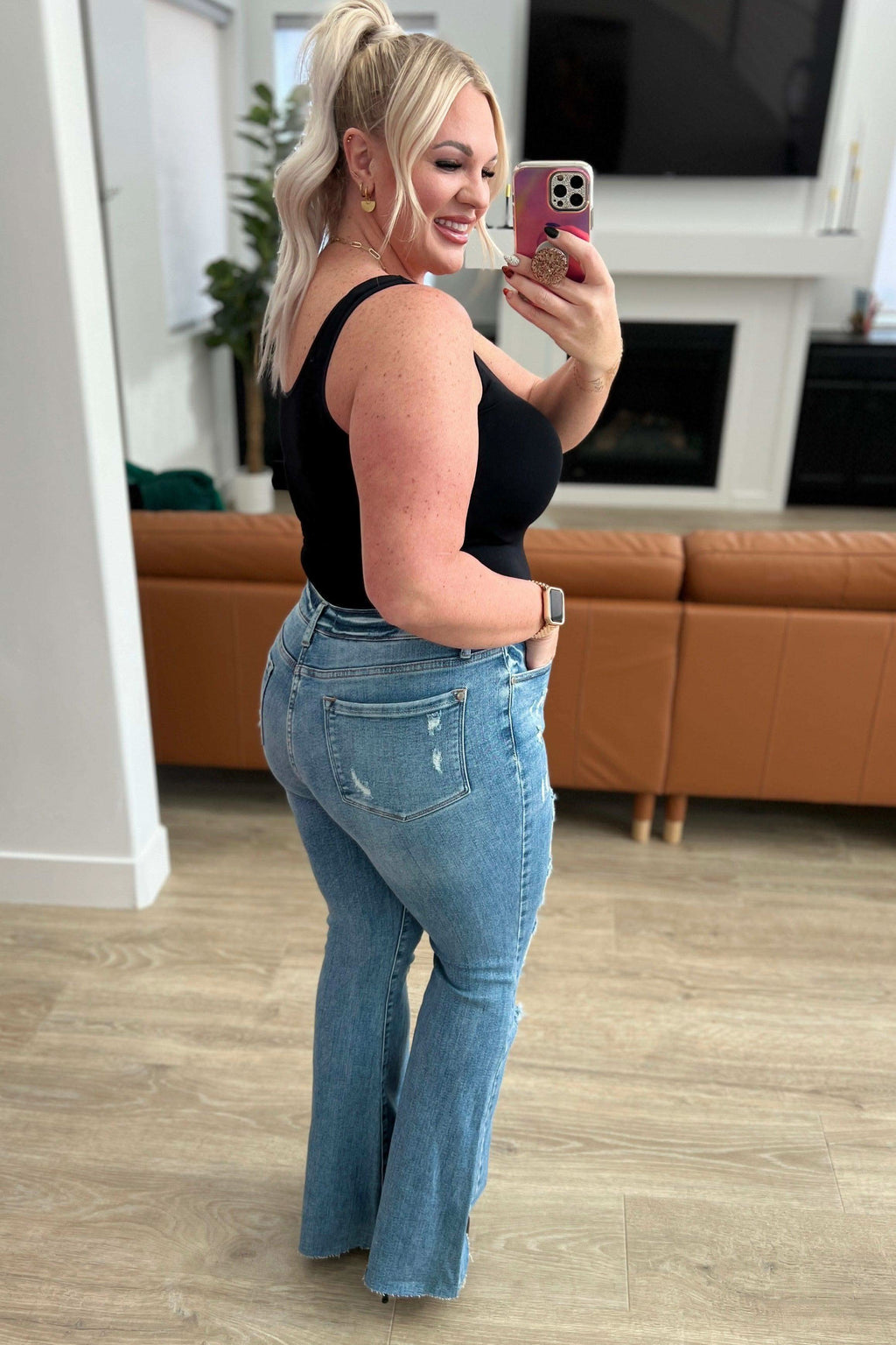 Kiana High Rise Heavy Destroy Flare in - Denim photo