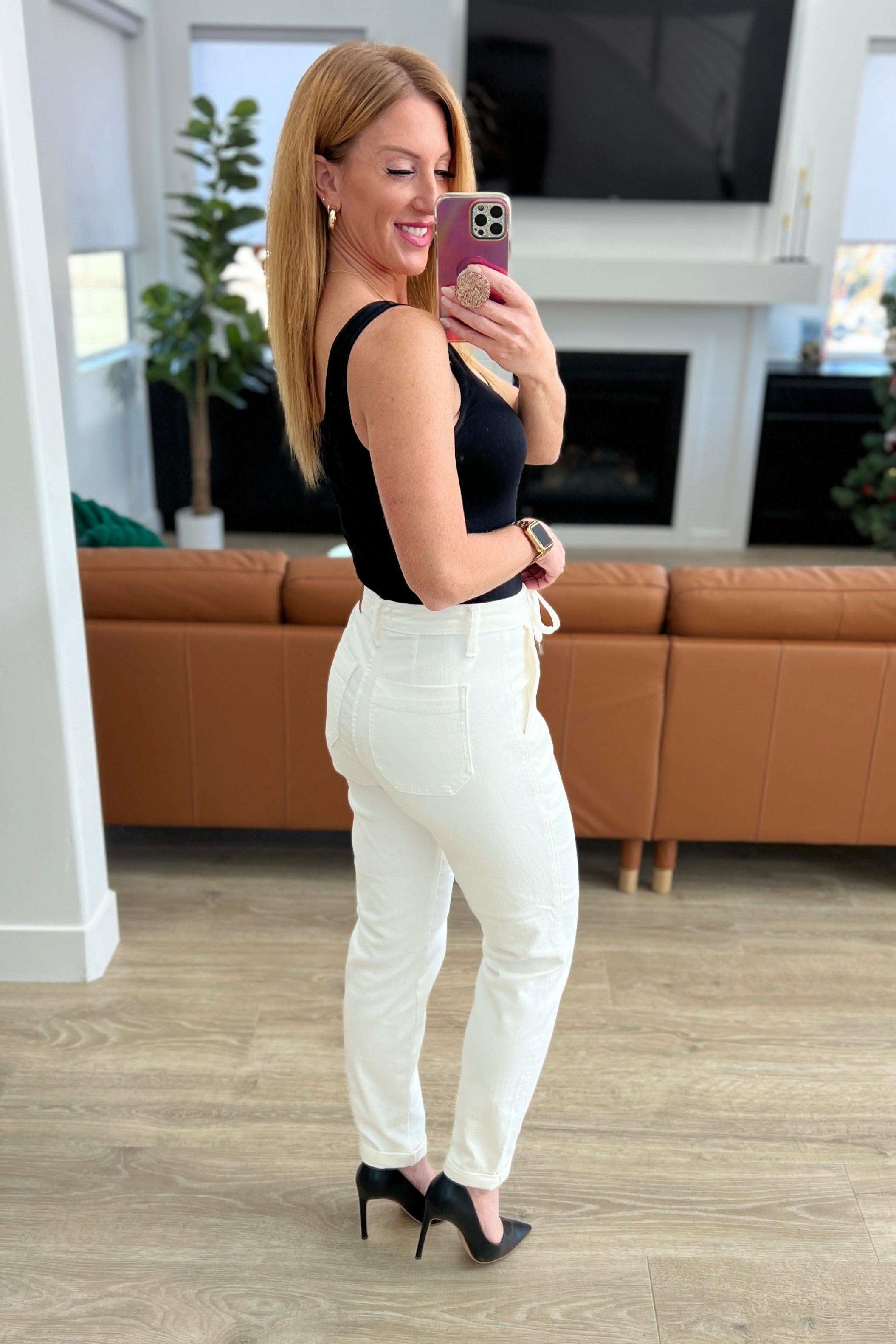 Charlene High Rise Jogger in Ecru in - Denim photo