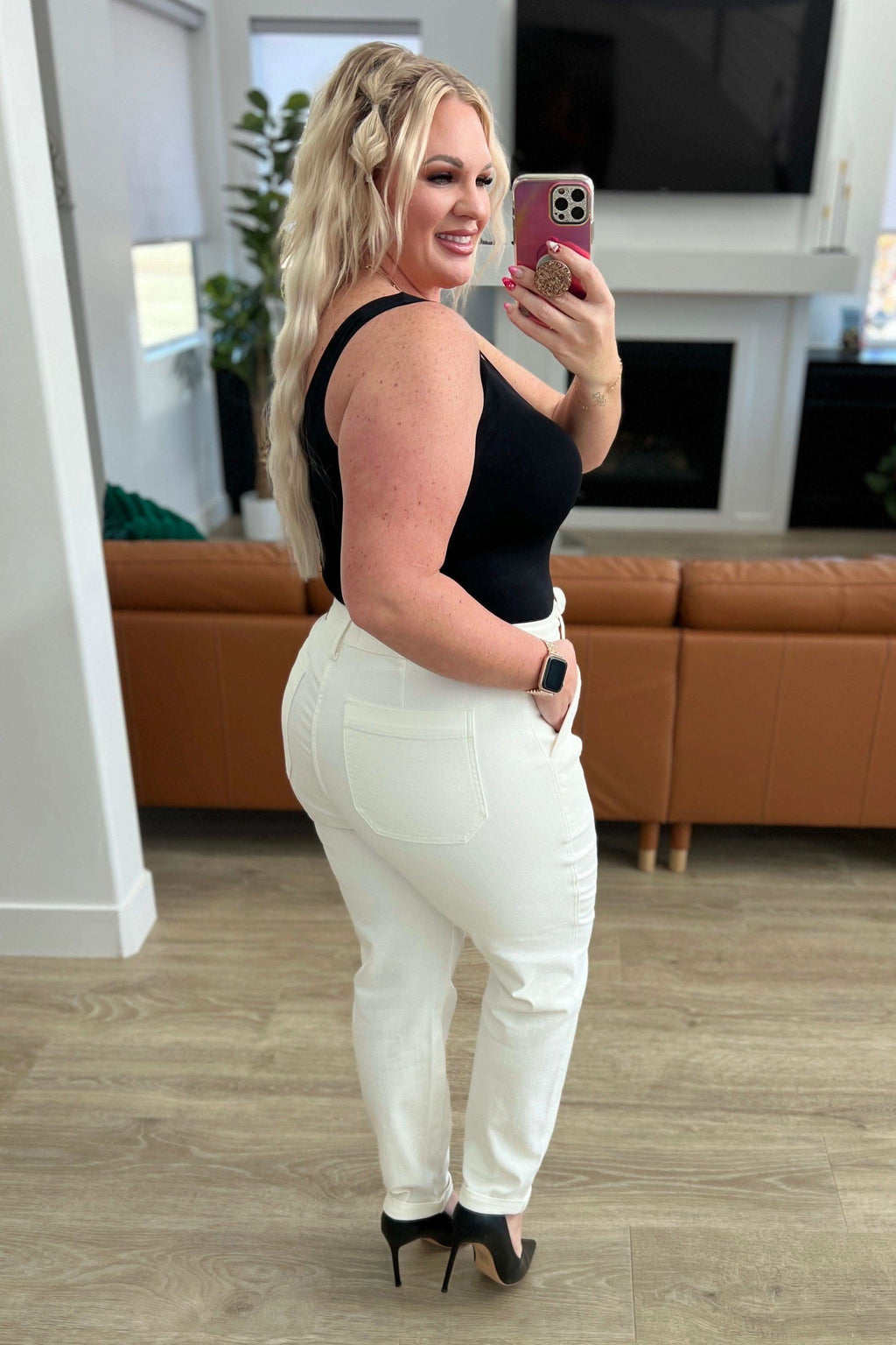 Charlene High Rise Jogger in Ecru in - Denim photo