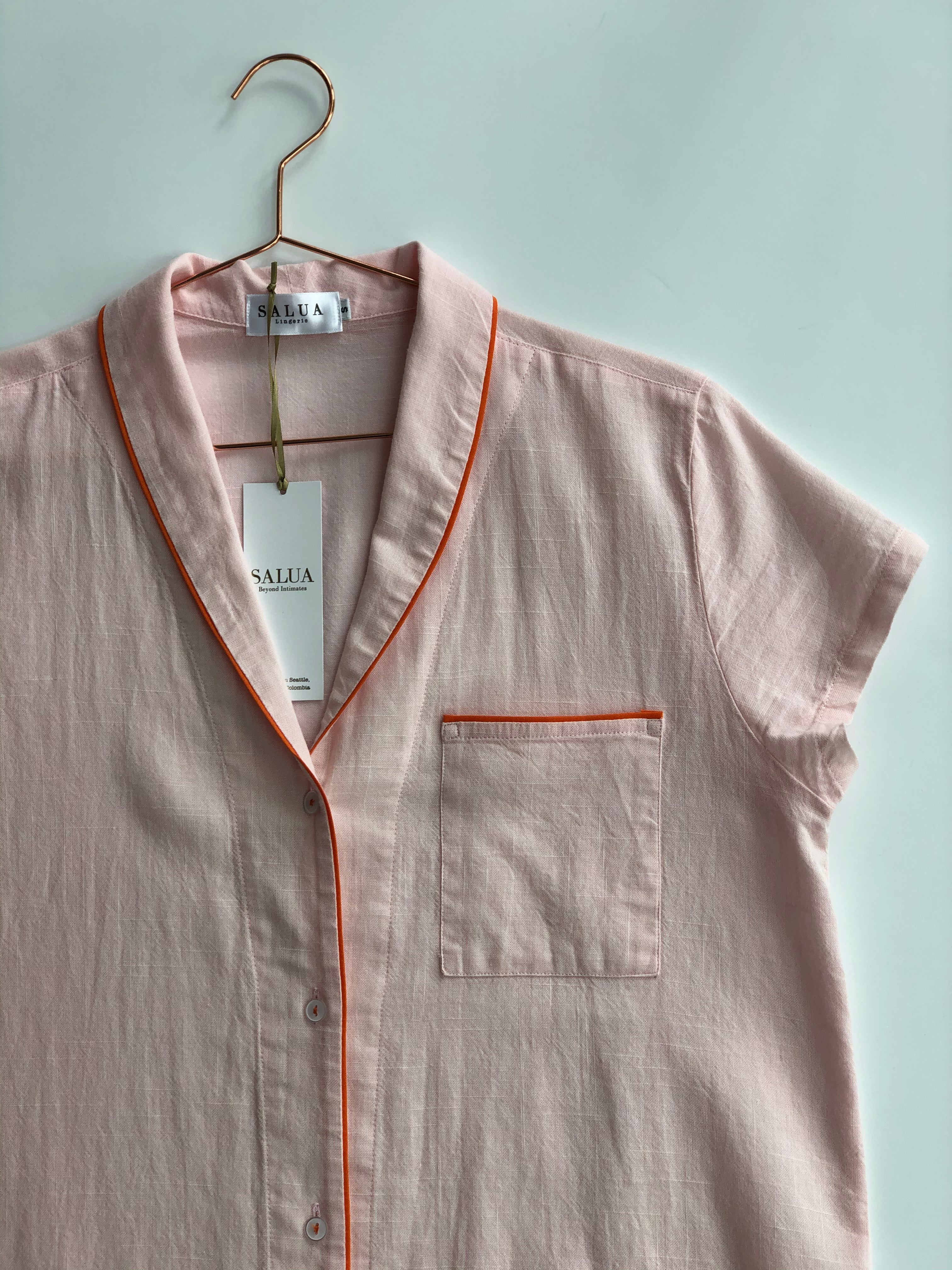 Shawl Collar Boyfriend Shirt in Watermelon - PAJAMAS photo
