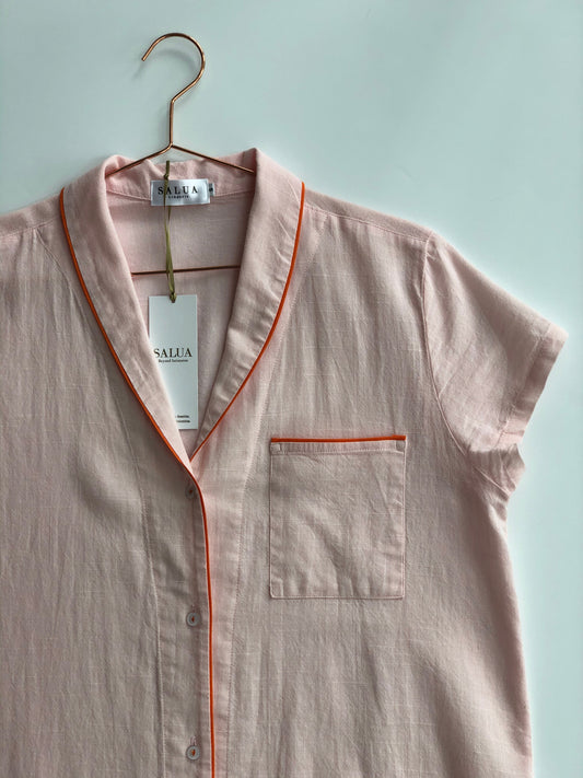 Shawl Collar Boyfriend Shirt in Watermelon - PAJAMAS photo