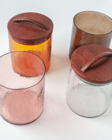 Handblown Hammered Glass Canisters with Wood Lid - SwagglyLife Home & Fashion