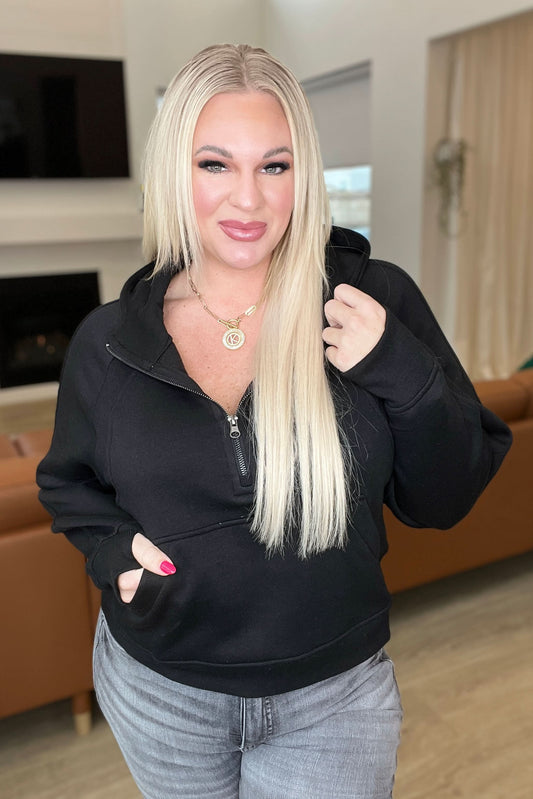 Half Zip Cropped Hoodie in Black in - Tops photo