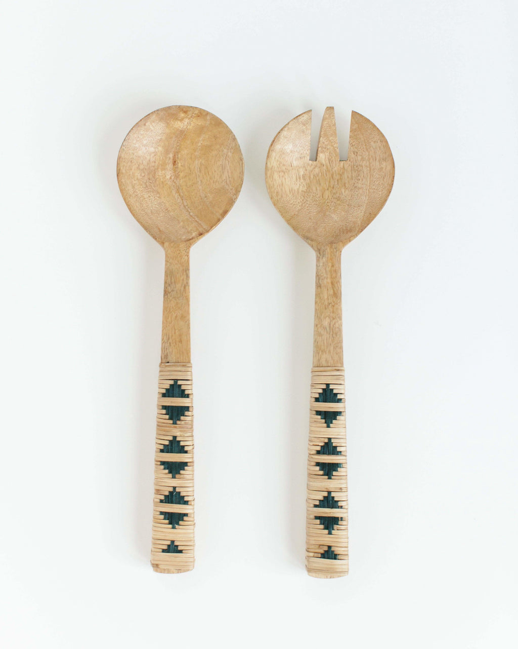 Geo Woven Mango Wood Salad Servers - SwagglyLife Home & Fashion