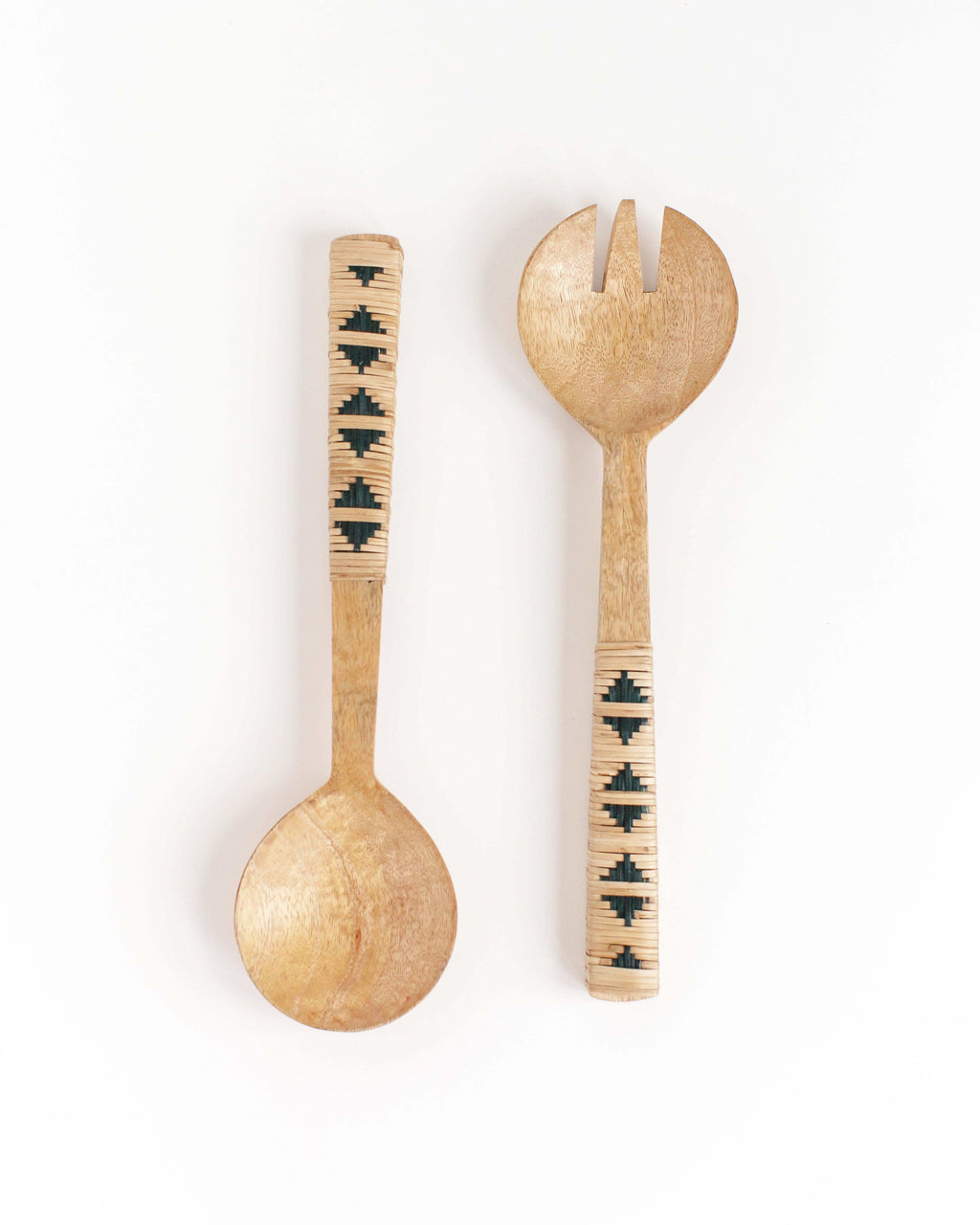 Geo Woven Mango Wood Salad Servers - SwagglyLife Home & Fashion