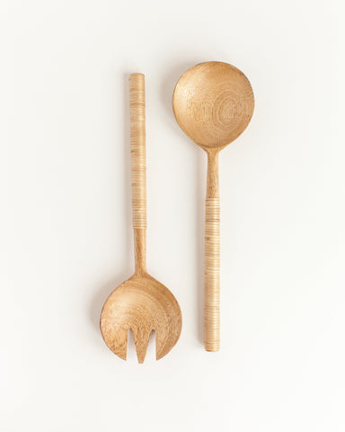 Thin Woven Mango Wood Salad Servers - SwagglyLife Home & Fashion